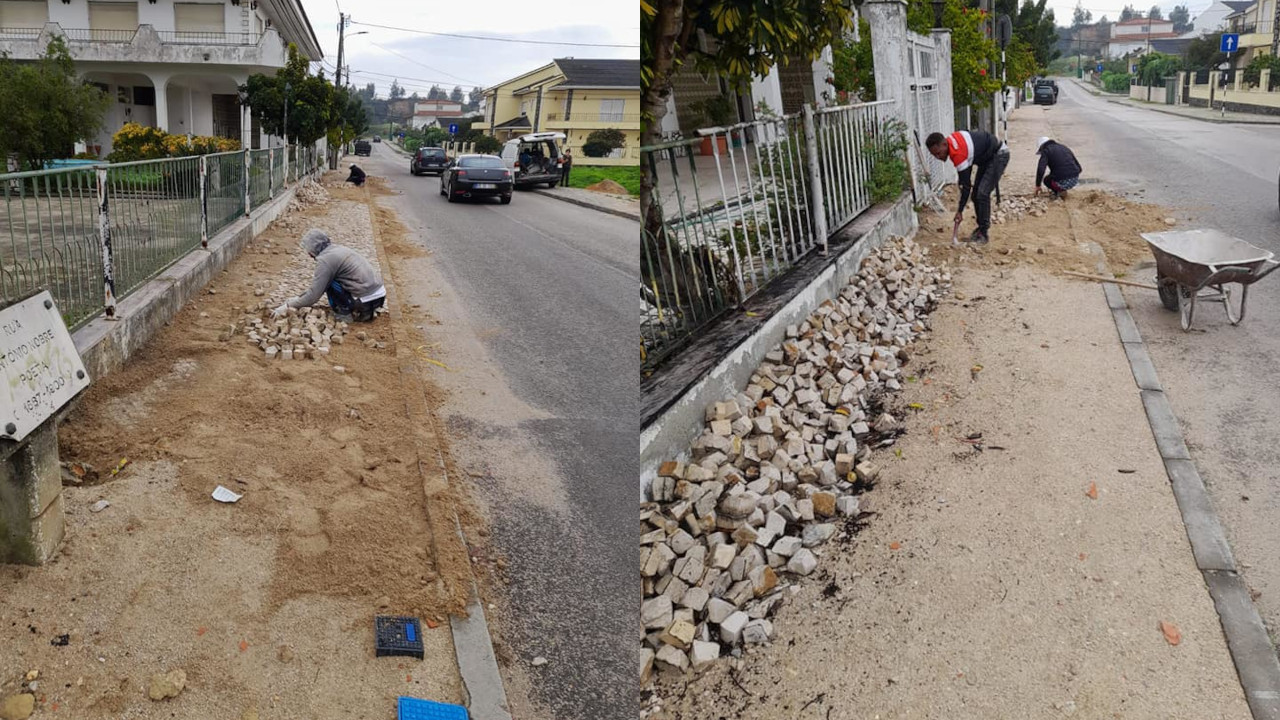 Reparação de calçada na Rua António Nobre